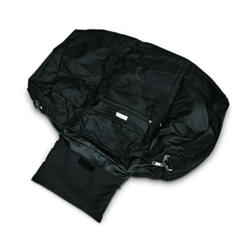 Open black foldable bag with compartments