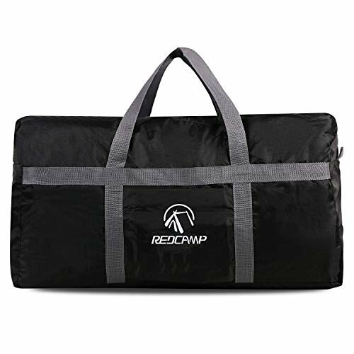 Black travel duffel bag with handles.