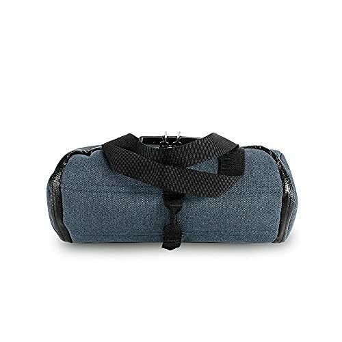 Small blue duffel bag with black handles