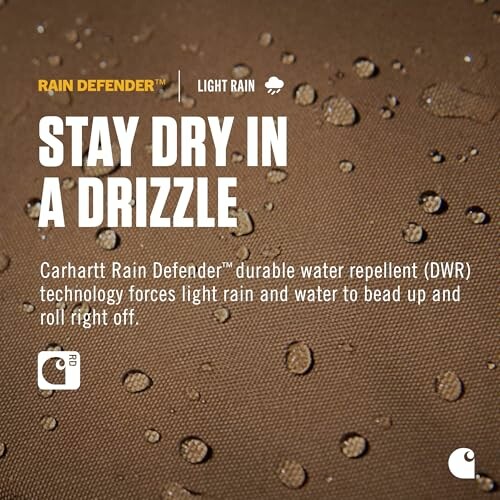 Water-repellent fabric with Carhartt Rain Defender logo and text.