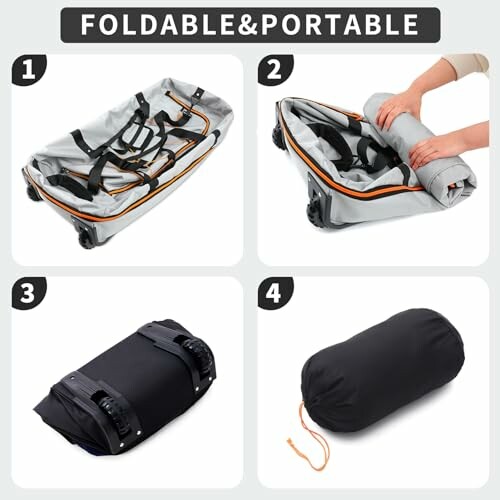 Four-step guide to folding and storing a portable bag.